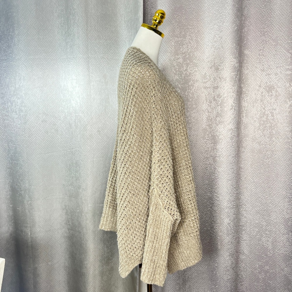Free People Chunky Knit Oversized Cardigan Taupe Wool Angora Batwing Sweater L - Picture 4 of 10